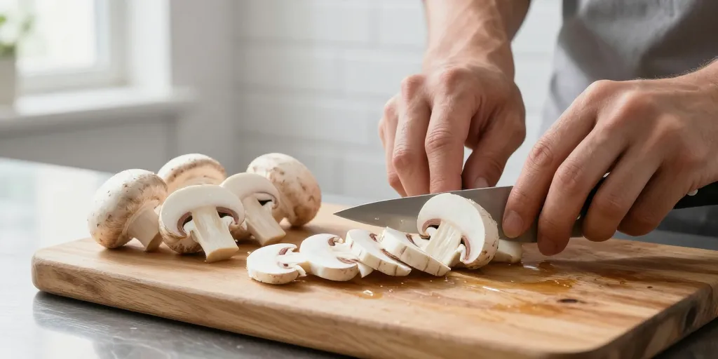 comment couper des champignons de paris